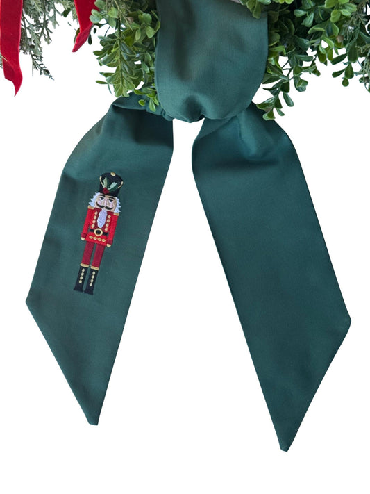 Christmas Wreath Sash – Embroidered Nutcracker | Holiday Door Decor