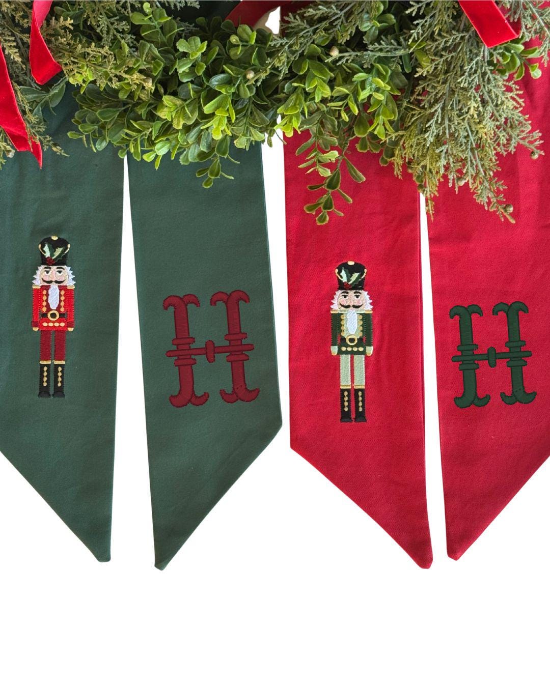 Christmas Wreath Sash – Embroidered Nutcracker | Holiday Door Decor