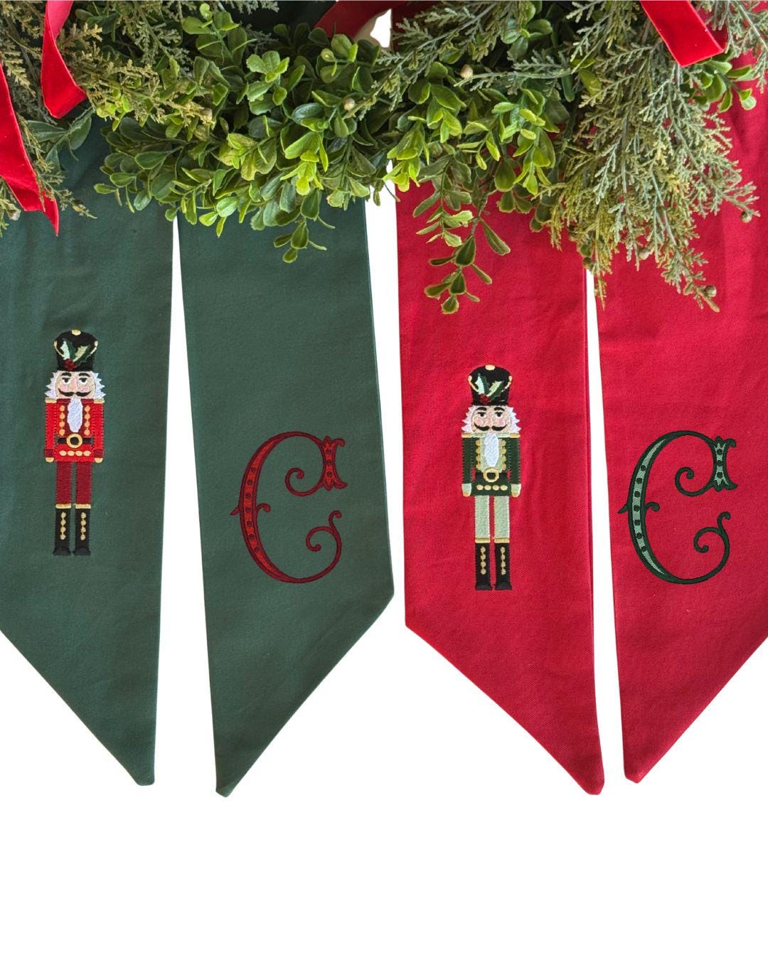 Christmas Wreath Sash – Embroidered Nutcracker | Holiday Door Decor