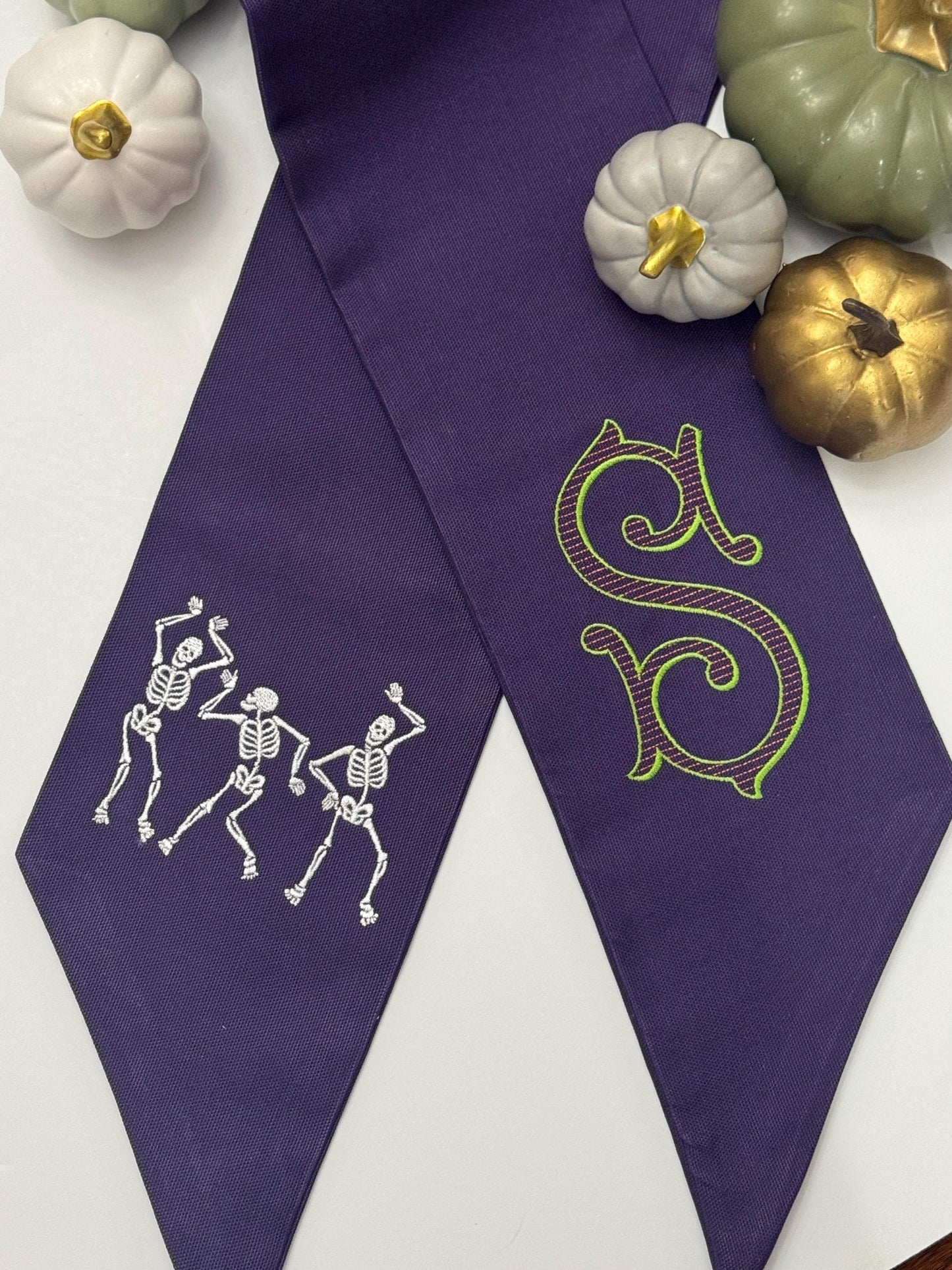Purple Wreath Sash with Dancing Skeletons