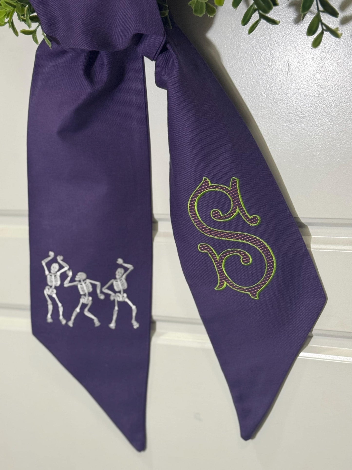 Purple Wreath Sash with Dancing Skeletons
