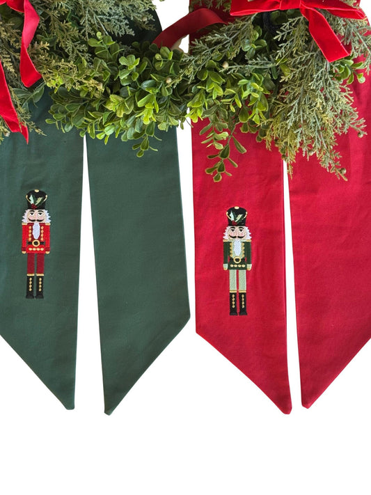 Christmas Wreath Sash – Embroidered Nutcracker | Holiday Door Decor