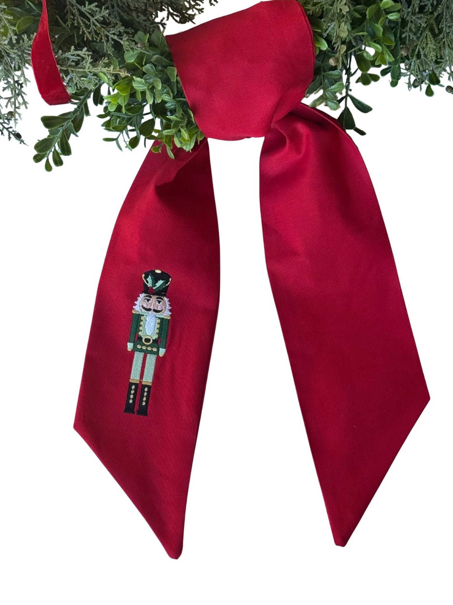 Christmas Wreath Sash – Embroidered Nutcracker | Holiday Door Decor